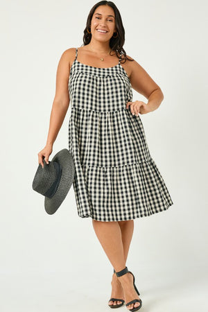 Open image in slideshow, Plus Gingham Tiered Sleeveless Dress
