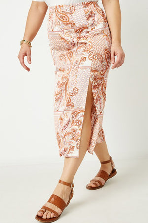 Plus Paisley Side Slit Midi Skirt